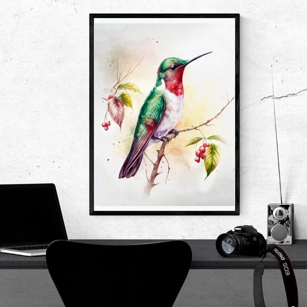 16x20 Hummingbird Watercolor Oil Painting Art Poster - Picture 7 of 7
